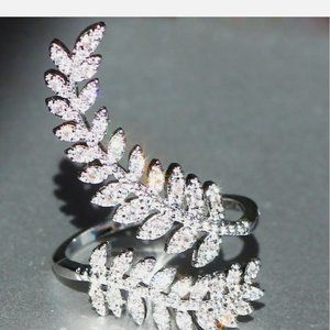 Leaf Women 925 Silver Diamond CZ Ring